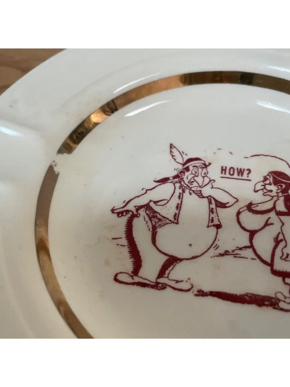 Vintage Ceramic Ashtray With Gold Trim Risqué Adult Humor